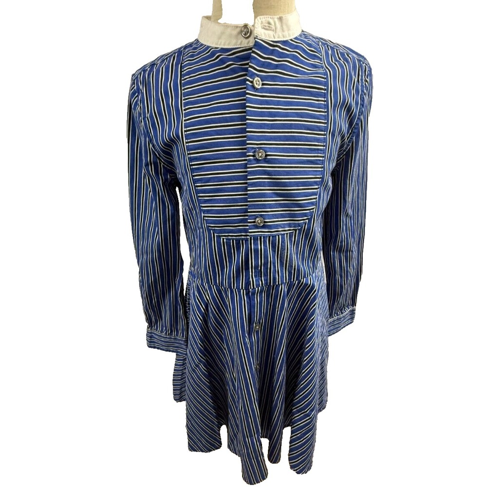 Polo Ralph Lauren Youth Girls Blue Striped Dress Size 6X Long Sleeve